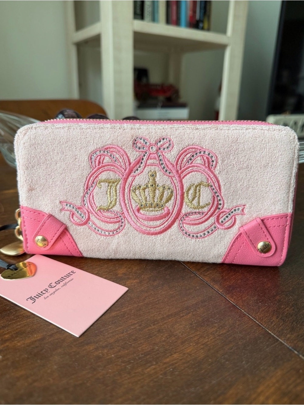 Juicy Couture Pink Embroidered Crown Zip Wallet